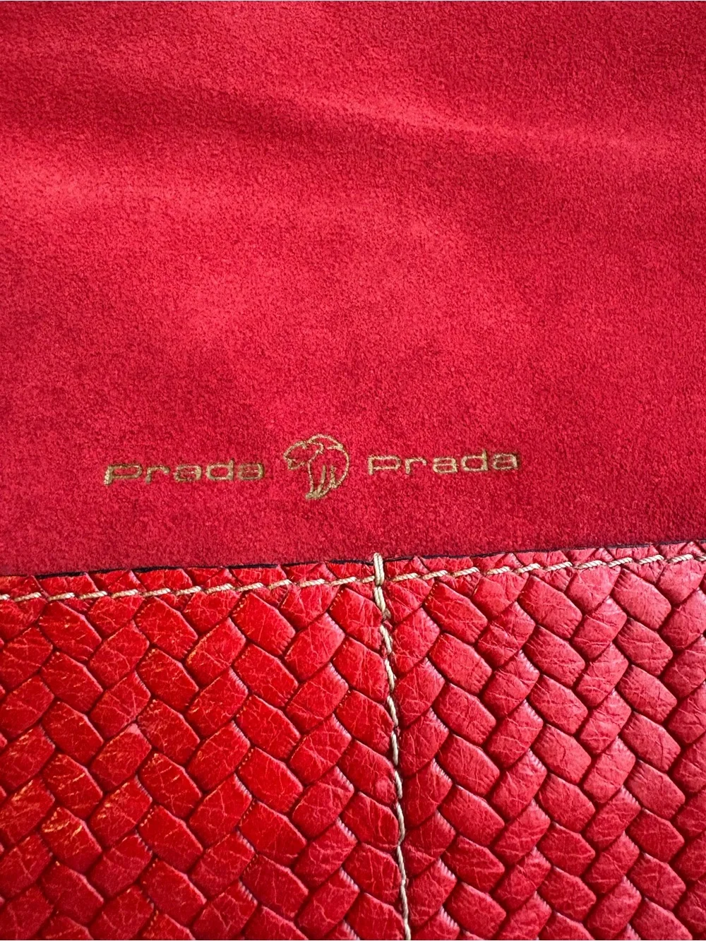 Vintage Prada Red  Woven Suede Shoulder Bag